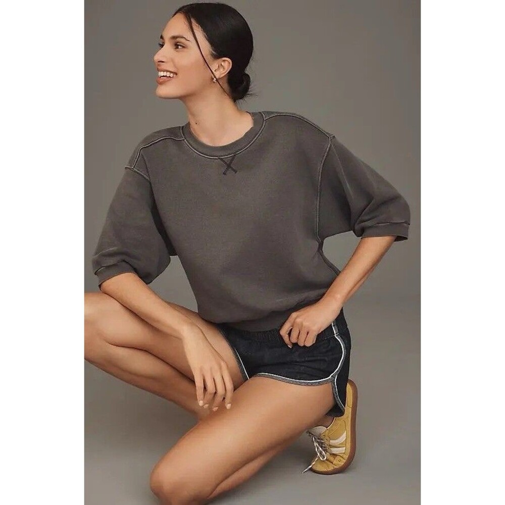 Anthropologie Pilcro Niki Bubble Sweatshirt Gray Grey Size XL